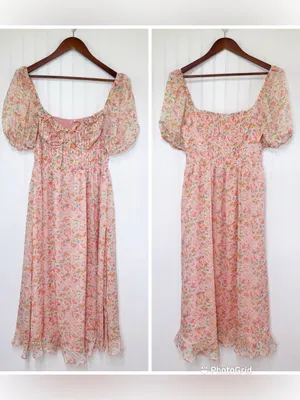 ASTR Lunaria Milkmaid Midi Dress Large Peach Floral Wedding Guest Garden Party thumbnail 2