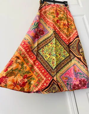 Farm Rio Mixed Scarves Satin Slip Midi Skirt, Size XS thumbnail 7