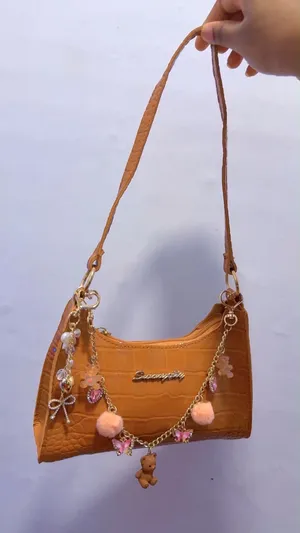 Brown Crocodile Embossed Shoulder Bag with Charm Chain & Teddy Bear Details thumbnail 4