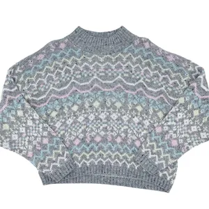Vintage 80s 90s Croquet Club Women's Soft Pastel Grey Acrylic Knit Sweater Ski thumbnail 3