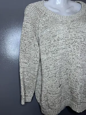 Sonoma Life + Style Sweater Womens XL Beige Marled Knit Scoop Neck Pockets thumbnail 3