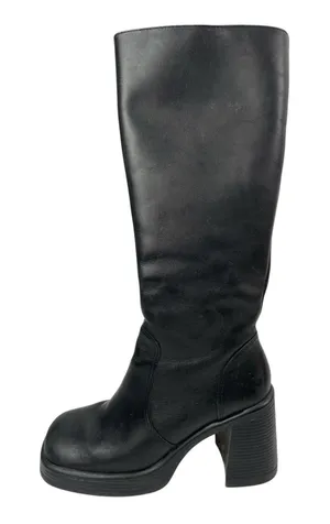 Steve Madden Fanatik Womens Black Leather Square Toe Zip Up Knee High Boots 6.5 thumbnail 1