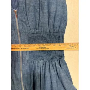 Anthropologie Tommie Denim Eyelet Trim Dress Blue cotton Midi Zip Front L NEW thumbnail 5