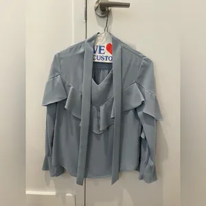 Blue Vintage Style Ruffle Blouse Size XS thumbnail 2