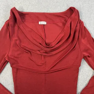 Intimately Free People Women's Large Red Cowl Neck Long Sleeve Cropped Top thumbnail 2