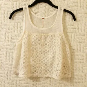 Free People Eyelet Mesh Crop Top Tank White Small thumbnail 1