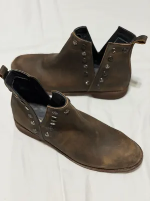 Musse & Cloud Brown Studded Leather Side Path Ankle Booties thumbnail 2