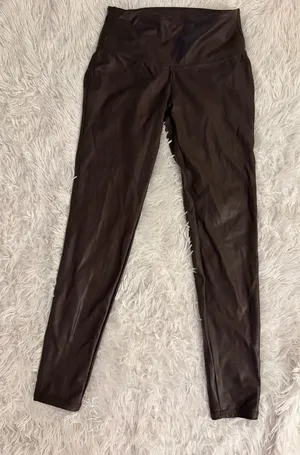 Time and Tru Brown Coated Faux Leather Leggings Size S thumbnail 1