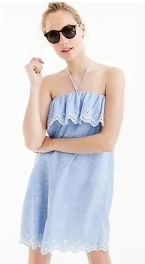 J. Crew Beach Chambray Eyelet ruffle Swim Cover‎ Dress - XS EUC thumbnail 1