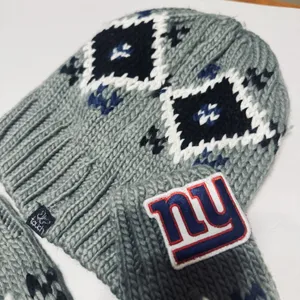Touch by Alyssa Milano NY Giants Knit Beanie Hat and Gloves Set Grey Fair Isle thumbnail 4