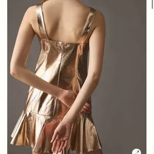 MARE MARE ANTHROPOLOGIE Gold Metallic V-Neck Dress Mini Size L‎ NWT thumbnail 3
