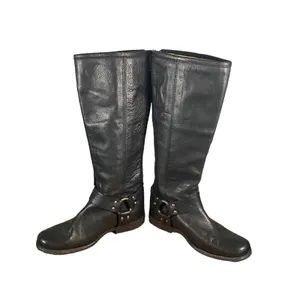 Frye Women’s Black Leather Phillip Harness Tall Riding Boots Back Zip Size 6 thumbnail 4