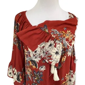 Lola P floral boho bell sleeve ruffle blouse M NWT thumbnail 4