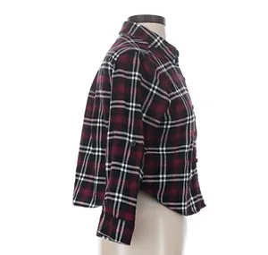 Forever 21 Burgundy and Navy Plaid Cropped Flannel thumbnail 3