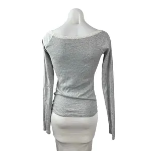 Brandy Melville Women's Gray Floral Lace Trim Knit Long Sleeve Blouse Top Size S thumbnail 4