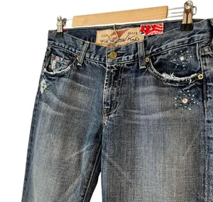 7 For All Mankind boot cut distressed bejeweled denim jeans Excellent Like New! thumbnail 7