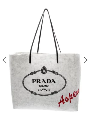 Prada White Felt Tote with Black Logo and Red Script thumbnail 1