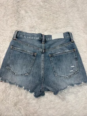 pistola medium blue distressed frayed denim shorts thumbnail 3
