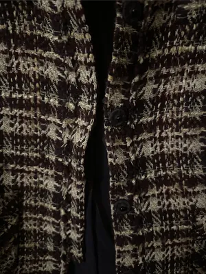 Textured Plaid Tweed Blazer Jacket in Black and Cream thumbnail 3
