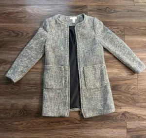 H&M Wool Blend Gray Herringbone Longline Coat thumbnail 1