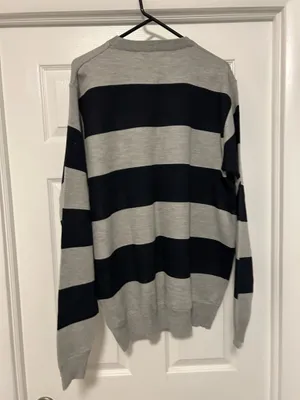 Men Crew Neck Sweater long sleeves striped Black & Gray sz XL brand new with tag thumbnail 2