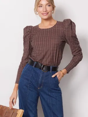 Nation LTD Large Romy Long Sleeve Tee Tartan Plaid Fall Preppy Office Pima thumbnail 4