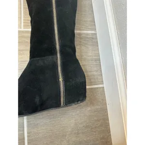 BCBG Black‎ Suede Wedge Knee High Boots Women's Side Zip Fashion Comfort thumbnail 2