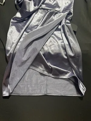 Lulu's Satin Mini Slip Dress in Slate Blue thumbnail 3