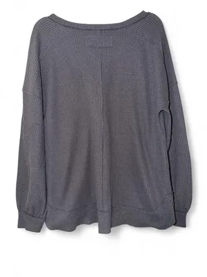Waffle Knit V-Neck Altar'd State Medium Grey Top thumbnail 2