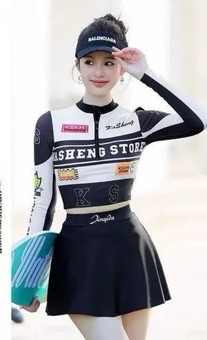 three-Piece Swimsuit Set Women Black White NEW UPF‎ 50+ Long Sleeve Skirt xs thumbnail 1
