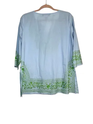 Gretchen Scott Designs 3/4 Sleeve Sky Blue Green Embroidered Tunic MEDIUM thumbnail 2