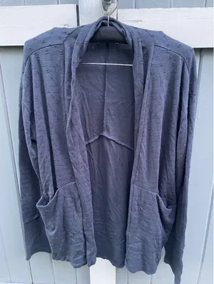 Maurices Womens Navy Blue Clip Dot Open Front Cardigan Sweater Large Pockets thumbnail 1