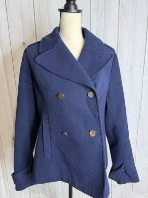Crown & Ivy Double Breasted Navy Blue Pea Coat Pockets Women’s Sz M thumbnail 4