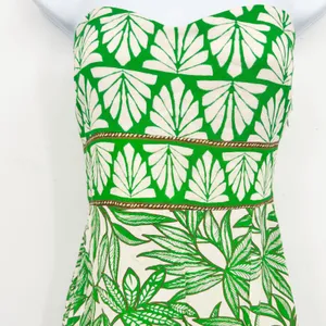 Zara Womens Green Resort Tropical Leaf Print Strapless Linen Blend Midi Dress‎ S thumbnail 3