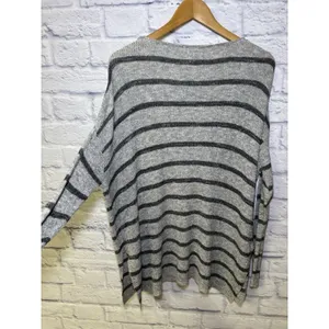 Free People Striped Knit Pullover Sweater Sz XS Gray Loose Boho Oversized thumbnail 11