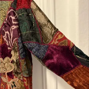 Indigo Moon Vintage Velvet Patchwork Jacket Size 1X Red thumbnail 4