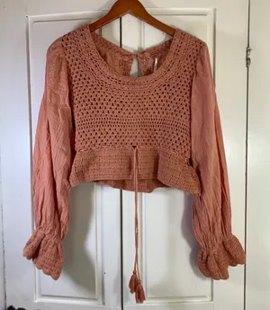 Free People Crochet Mixed Media Cropped Top Peasant Cottagecore‎ Boho M Festival thumbnail 1