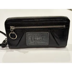 Coach Poppy Black Patent Zip-Around Wallet Wristlet featuring thumbnail 2