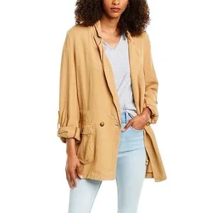 Free People Medium Jacket Charly‎ Blazer Beige Tan Linen Button Cinched 1090 thumbnail 5