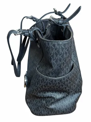 Michael Kors Jet Set EW Signature Tote Bag Black & Grey MK Logo Shoulder Purse thumbnail 5