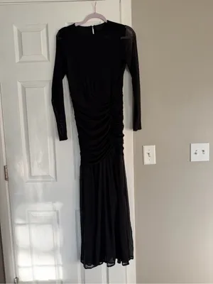 Black Bodycon Ruffle Sheer Sleeve Long Maxi Dress Event Date Night thumbnail 6