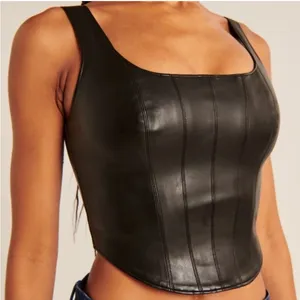 Abercrombie and Fitch Vegan Leather Corset Scoopneck Top in Black Size XS thumbnail 1