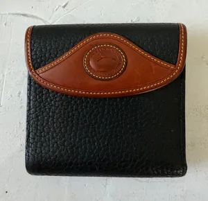 Vintage Dooney & Bourke Leather Card Wallet w/Kiss Lock Coin Purse Black & Brown thumbnail 1