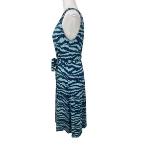 Lands' End Womens M 10-12 Blue Zebra Print‎ Sleeveless Belted Knit Midi Dress thumbnail 2