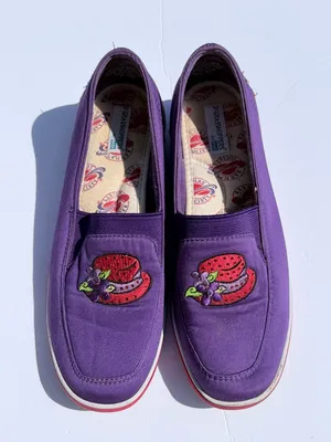 Grasshopper size 6Purple Slip-On Loafers with Embroidered Strawberry Hat Detail thumbnail 1