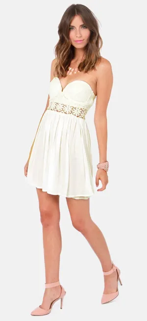 Lovecat for Lulus Ivory Cream Bustier Mini Dress Strapless Sundress Womens M NWT thumbnail 1