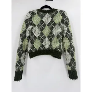 Lovers and Friends Tanessa Argyle Sweater Womens XS Green Fuzzy Knit Preppy Wool thumbnail 3