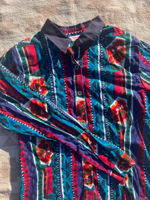 Vintage Roper Western Aztec Floral Button Down Shirt Large thumbnail 2