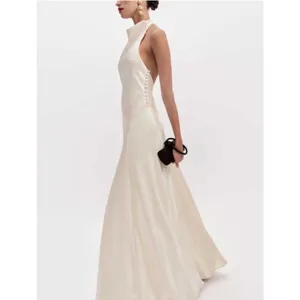 Reformation Roy Satin Wedding Maxi Dress Gown Halter Neck Fior DiLatte Ivory 6 thumbnail 2