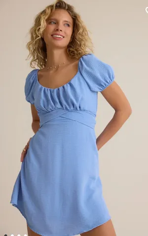 Altar'd State Baby Blue Puff Sleeve Empire Dress size medium. thumbnail 1